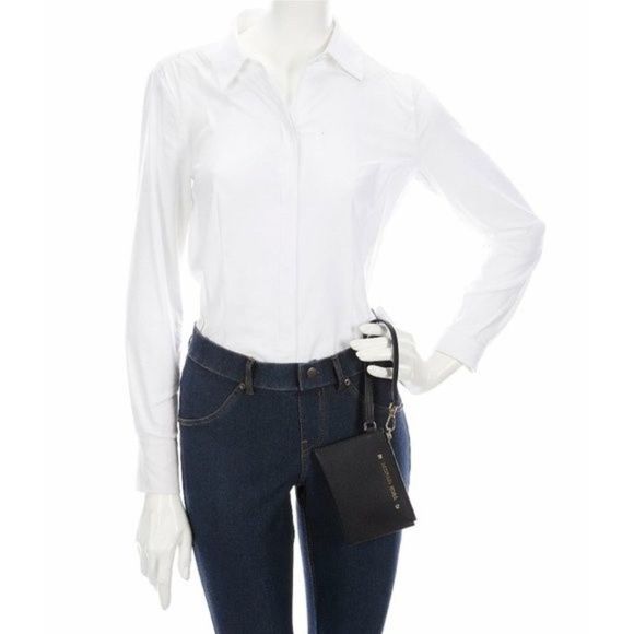 New! MICHAEL KORS Karla Black Leather Small Wristlet With Strap Zip-Top - Picture 3 of 7